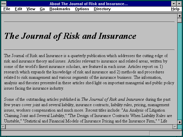 Screenshot of About The Journal of Risk and Insurance...
