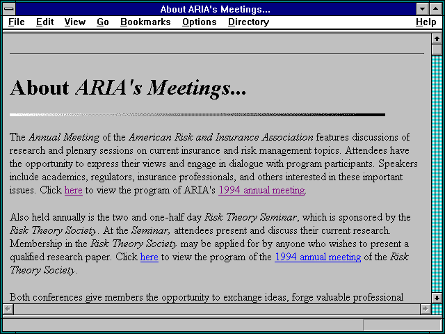 Screenshot of About ARIA's Meetings...