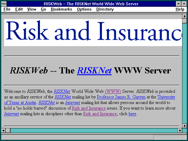 Screenshot of RISKWeb -- The RISKNet World Wide Web Server