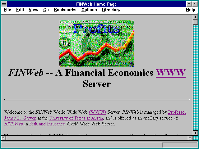Screenshot of FINWeb Home Page