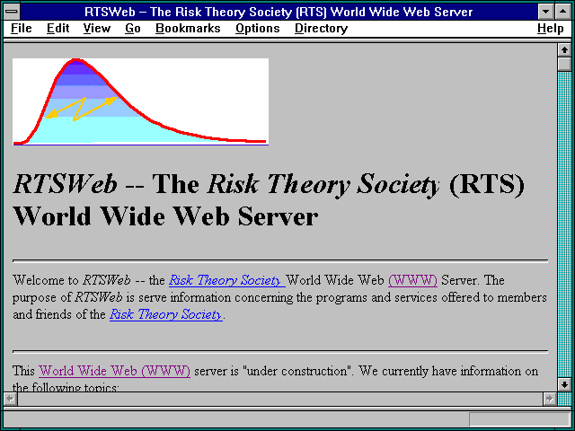 Screenshot of RTSWeb -- The Risk Theory Society (RTS) World Wide Web Server