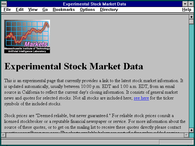 Screenshot of Experimental Stock Market Data