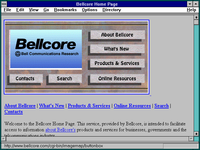 Screenshot of Bellcore Home Page