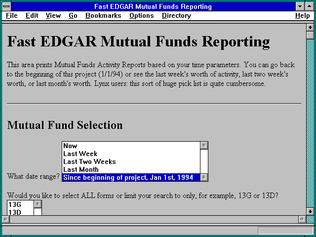 Screenshot of Fast EDGAR Mutual Funds Reporting