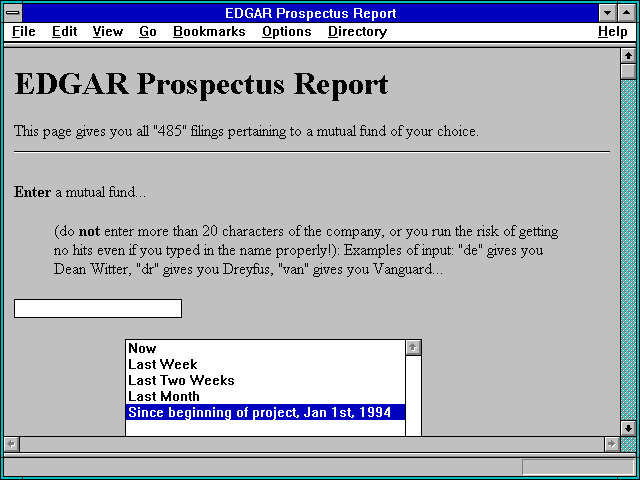 Screenshot of EDGAR Prospectus Report
