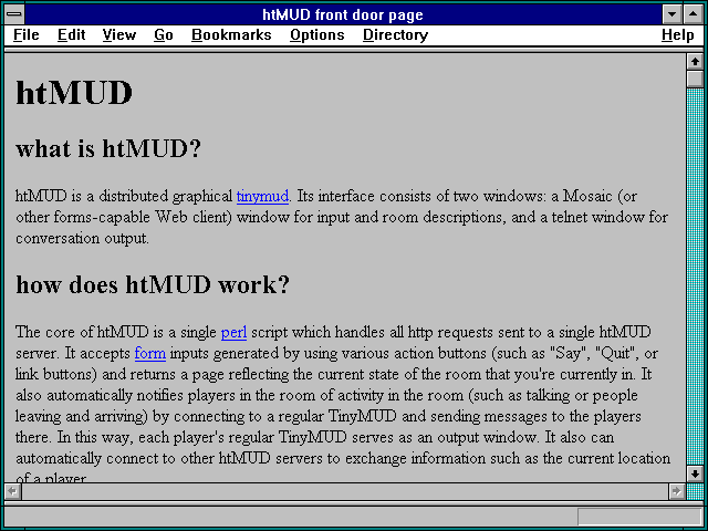 Screenshot of htMUD front door page