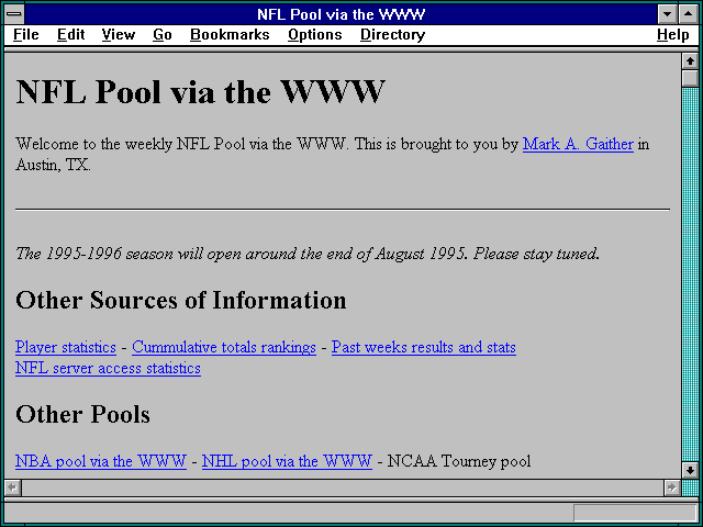 Screenshot of NFL Pool via the WWW