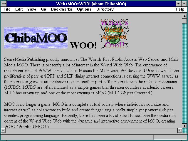 Screenshot of Web+MOO=WOO! (About ChibaMOO)
