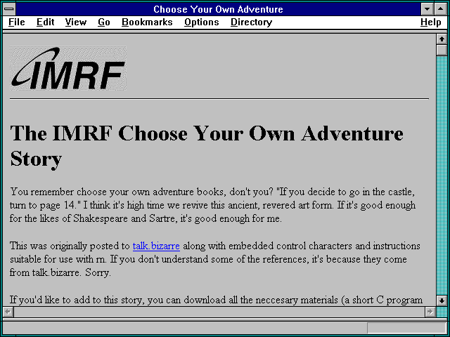 Screenshot of Choose Your Own Adventure