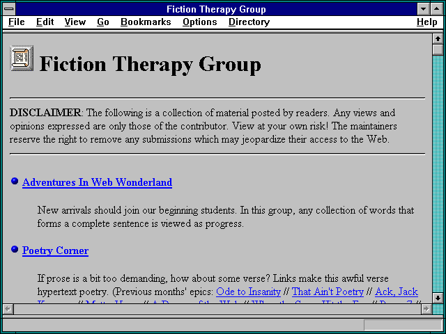 Screenshot of Fiction Therapy Group