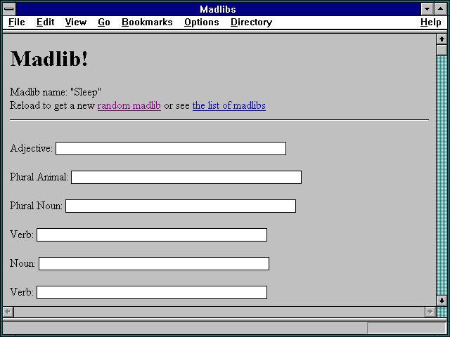 Screenshot of Madlibs