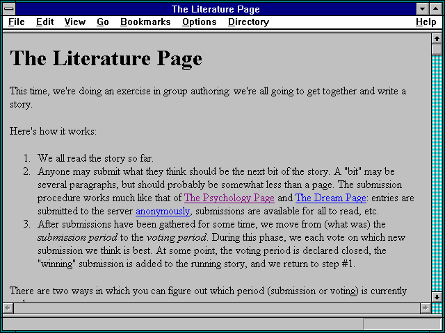 Screenshot of The Literature Page