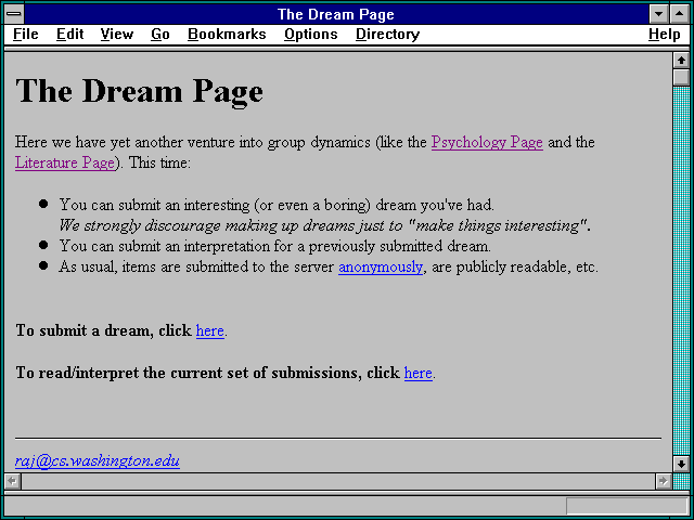 Screenshot of The Dream Page