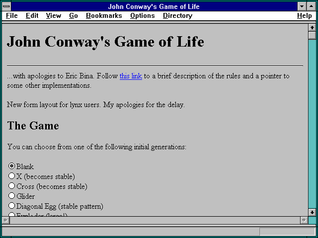 Screenshot of John Conway's Game of Life