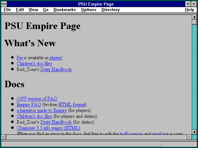 Screenshot of PSU Empire Page