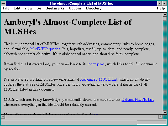 Screenshot of The Almost-Complete List of MUSHes