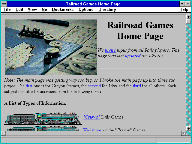 Screenshot of Railroad Games Home Page