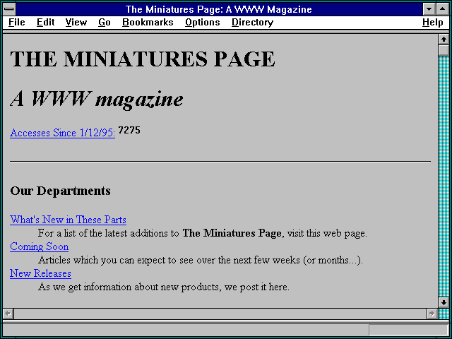 Screenshot of The Miniatures Page: A WWW Magazine