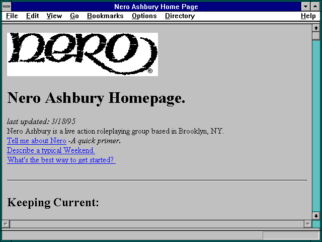 Screenshot of Nero Ashbury Home Page