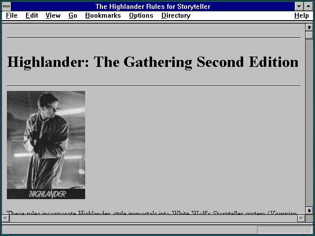 Screenshot of The Highlander Rules for Storyteller
