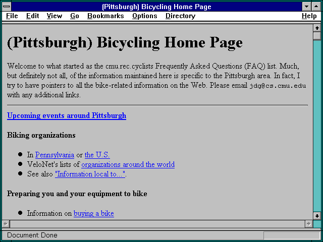Screenshot of Pittsburgh) Bicycling Home Page