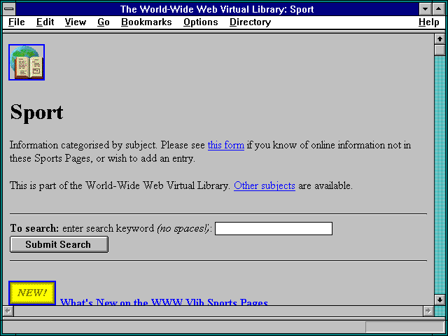 Screenshot of The World-Wide Web Virtual Library: Sport