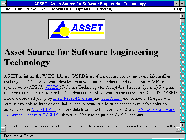 Screenshot of ASSET - Asset Source for Software Engineering Technology