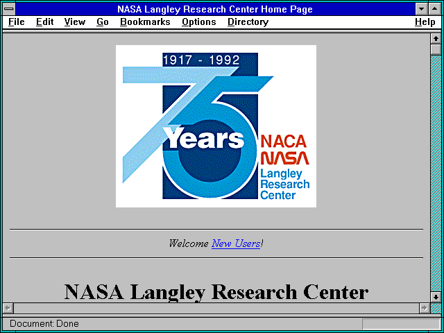 Screenshot of NASA Langley Research Center Home Page