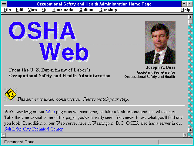 Screenshot of Occupational Safety and Health Administration Home Page
