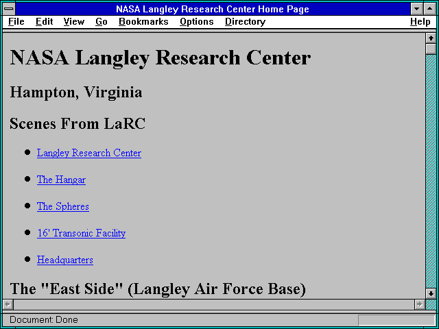 Screenshot of NASA Langley Research Center Home Page