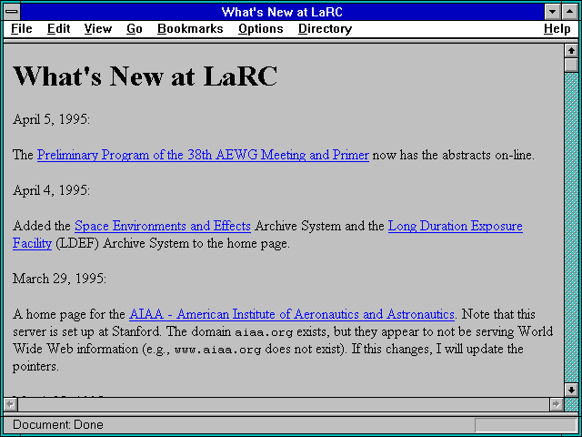 Screenshot of What's New at LaRC