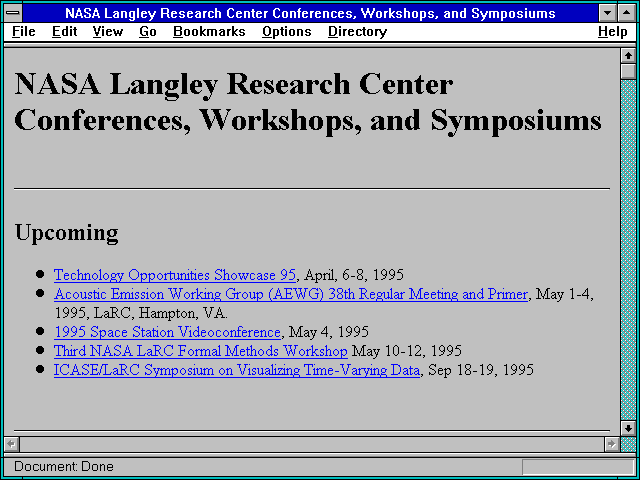 Screenshot of NASA Langley Research Center Conferences Workshops and Symposiums