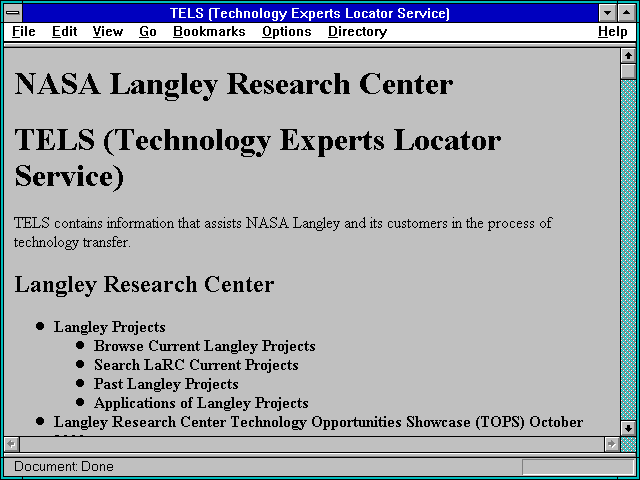 Screenshot of TELS (Technology Experts Locator Service)