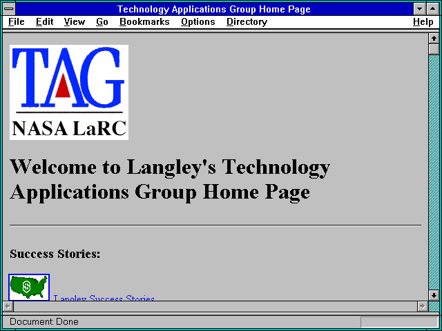 Screenshot of Technology Applications Group Home Page