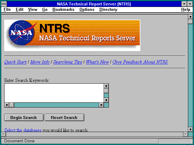 Screenshot of NASA Technical Report Server (NTRS)