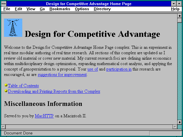 Screenshot of Design for Competitive Advantage Home Page