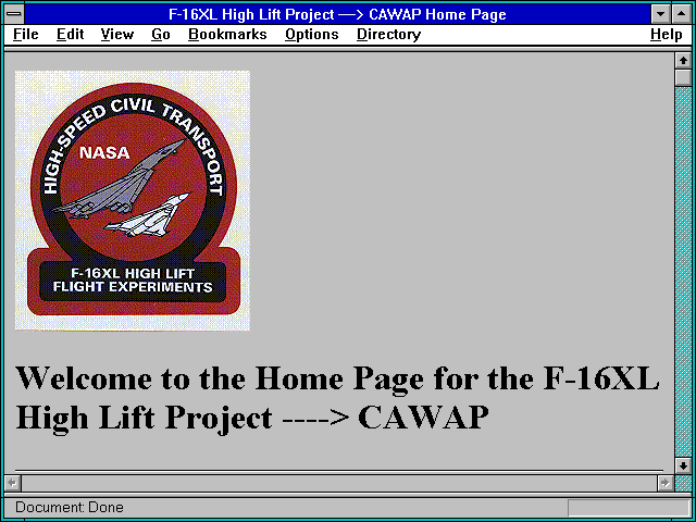 Screenshot of F-16XL High Lift Project ----> CAWAP Home Page