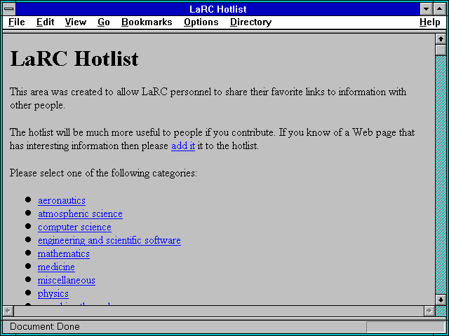 Screenshot of LaRC Hotlist