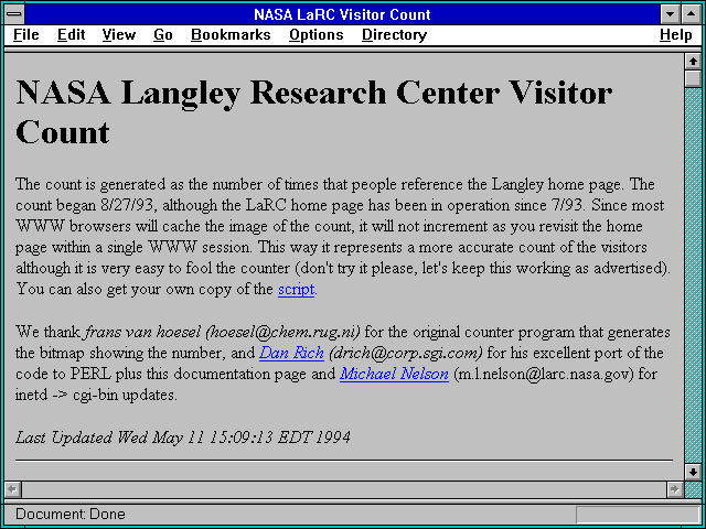 Screenshot of NASA LaRC Visitor Count