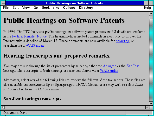Screenshot of Public Hearings on Software Patents