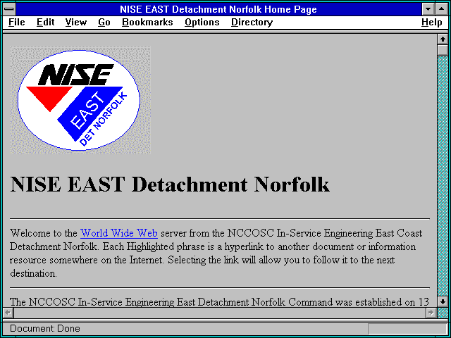Screenshot of wr NISE EAST Detachment Norfolk Home Page