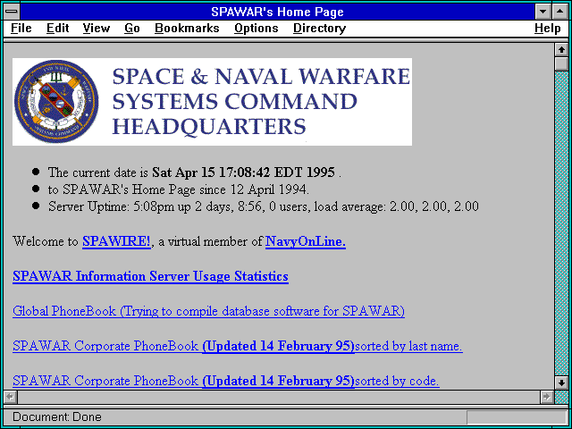 Screenshot of SPAWAR's Home Page
