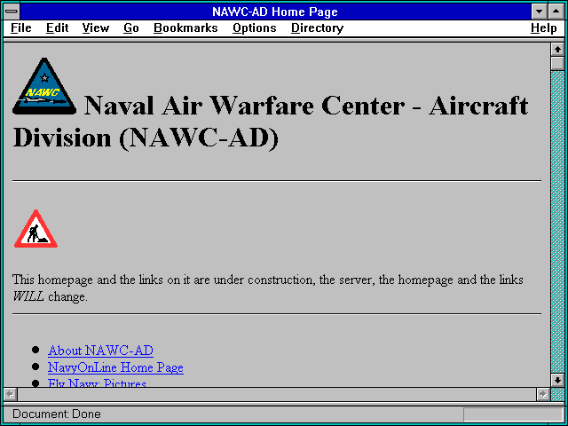 Screenshot of NAWC-AD Home Page