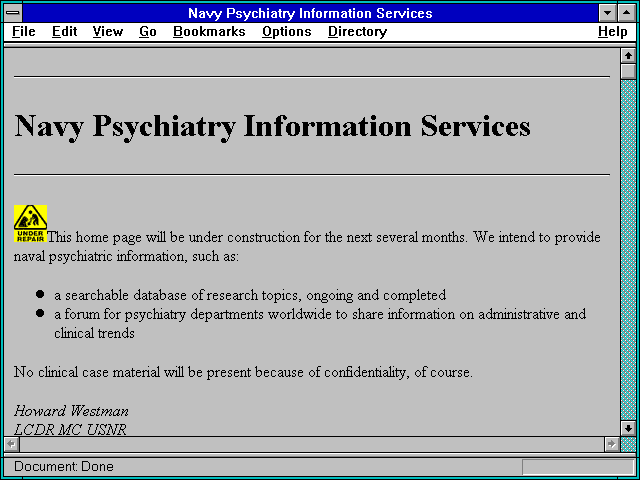 Screenshot of Navy Psychiatry Information Services