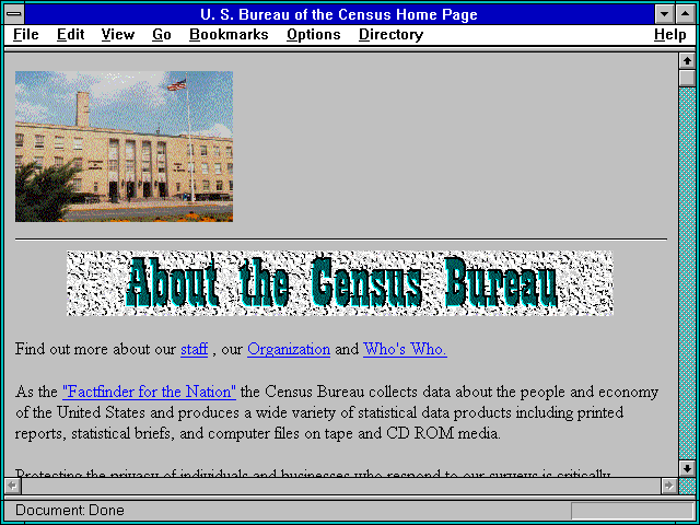 Screenshot of U. S. Bureau of the Census Home Page