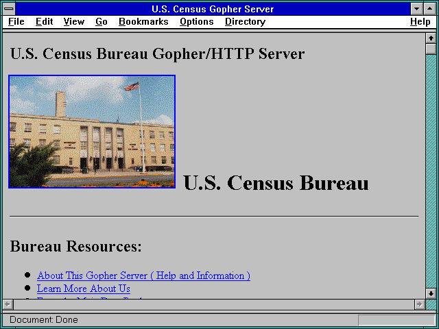 Screenshot of U.S. Census Bureau Gopher/HTTP Server