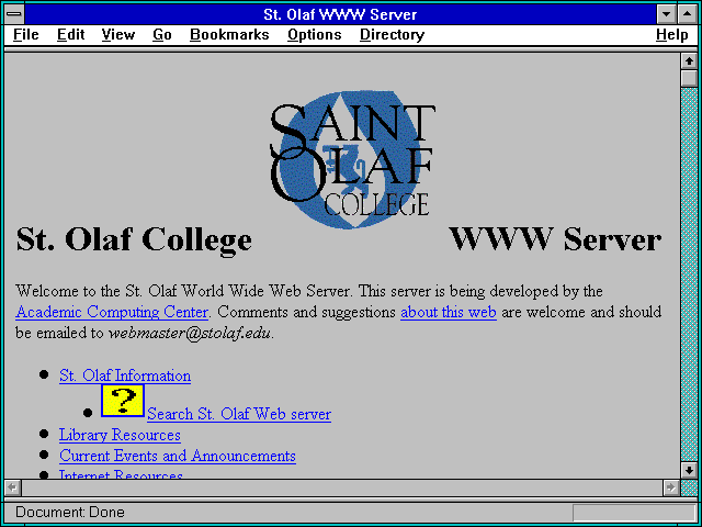 Screenshot of St. Olaf WWW Server