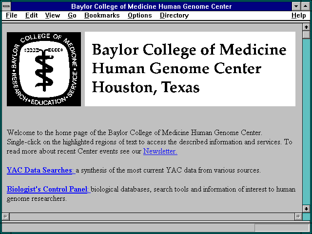 Screenshot of Baylor College of Medicine Human Genome Center