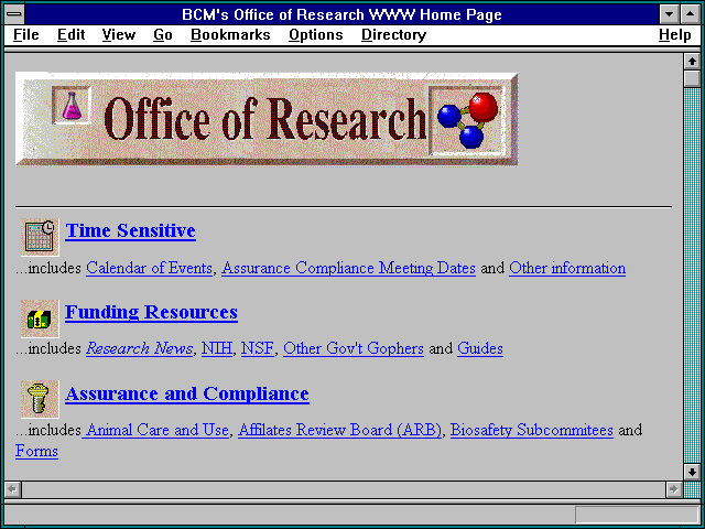 Screenshot of BCM's Office of Research WWW Home Page