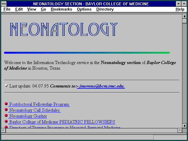 Screenshot of NEONATOLOGY SECTION - BAYLOR COLLEGE OF MEDICINE
